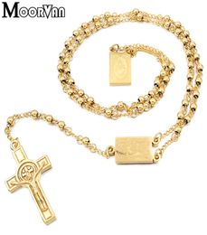 Moorvan 4mm 66cm long gold color men rosary bead necklace Stainless steel Religion of Jesus women jewelry 2 colors 2012113128705