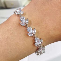 Wedding Bracelets Luxury AAA Cubic Zirconia Wedding Bracelets for Women High Quality White Gold Colour Leaf Charm Bracelet Bangles