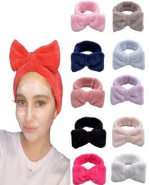 Woman Wash Face Hair Band Solid Colour Bow Headband Shower Bowknot Turban Coral Fleece Head Wrap Spa Make Up Headbands Hair Accesso2979674