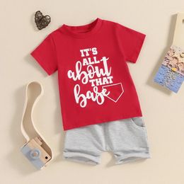 Clothing Sets 0-3Y Casual Toddler Baby Boys Summer Clothes Letter Print Short Sleeve Round Neck T-Shirt With Solid Colour Shorts Set