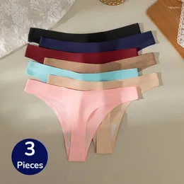 Women's Panties WarmSteps 3PCS/Set Seamless Female Thongs Silk Satin Underwear Girl Sexy G-Strings Soft Cosy Lingerie T-Back