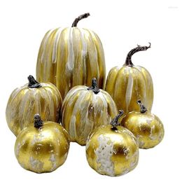 Decorative Flowers Set Of 7 Gold Foam Realistic Pumpkin Decorations For Autumn Thanksgiving Halloween Fall Home Decor With Different Size