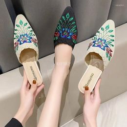 Casual Shoes Spring Autumn Embroider Women Pumps Elegant Pointed Toe Sandal Slip On Office Mule Ladie Stripper Exotic Dance Wear