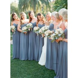 Dusty Blue Chiffon Bridesmaid Dresses 2021 Sweetheart Neck Maid Of Honour Wedding Guest Gown Custom Made Cheap 0509