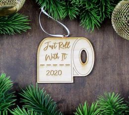 Wooden Christmas Ornaments Pandemic Social Distancing Christmas Tree Hanging Xmas Pendants Santa Claus Toilet Paper Party Decorati5370669