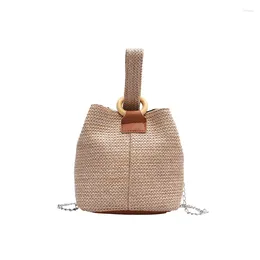 Shoulder Bags 2024 Handbag For Women Straw Bag Small Bucket Lady Travel Purses Handbags Rattan Woven Beach Female Messager