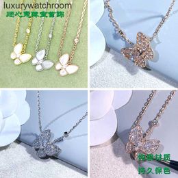 Vancleff High End jewelry necklaces for womens Butterfly Necklace 925 Silver Plated 18k Gold Light Style Elegant Full Diamond Pendant White Butterfly Necklace 1to1