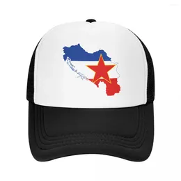 Ball Caps Punk Yugoslavia Flag Map Baseball Cap Men Women Breathable Trucker Hat Sun Protection Snapback