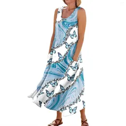 Casual Dresses Women'S Summer Fashion Retro Printed Sleeveless Round Neck Pocket Dress Elegant For Women Party 2024