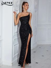 Casual Dresses ADYCE 2024 Summer One Shoulder For Women Elegant Sequins Celebrity Evening Party Sexy Maxi Black Bodycon Vestidos