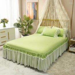 Bed Skirt Girls' Heart Wash Cotton Single Sheet Little Fresh Solid Lace Chiffon Princess Style Bedspread 1.5/1.8 Meters