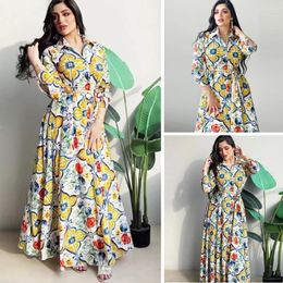 Ethnic Clothing Caftan Muslim Women Floral Printed Elegant Long Dress Turkey Middle East Maxi Robe Gown Islamic Arab Ramadan Dubai Abaya