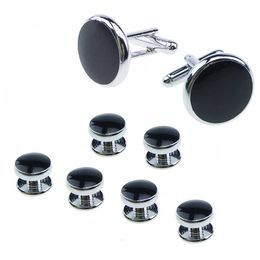 Cuff Links 8-piece cufflink and stud set for tailcoat business wedding shirt (black) Q240508