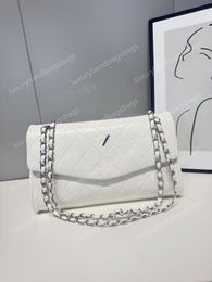 designer bag leather White bag Letter 30cm shoulder bags womens card holder diamond grid Silver Chain quilted chain luxury handbag cross body WYG