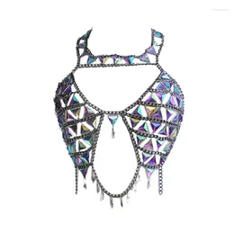 Women Halterneck Body Chain Cutout Shiny Rhinestone Chest Bra Jewellery Tops For Bikini Cover-ups Party Clubwear