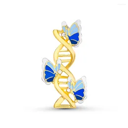 Brooches Harong Biology Dna Brooch Fashion Lovely Inlay Butterfly Gold-Plated Alloy Pin Science Jewellery Accessories