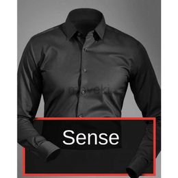 Men's Dress Shirts Black shirt mens long sleeved high-end Korean version slim fit wrinkle resistant and non ironing mens solid Colour shirt d240427