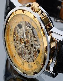 Lowest Luxury Men Mechanical Watch women Mechanical Skeleton Gold Sliver wristwatch Winner Hollow Stainless Steel Black Leat1422022