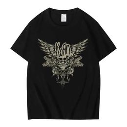 Men's T-Shirts 2023 Summer Korn Skull Wings Black T Shirt Women and Men Metal Gothic Rock Band T Shirts Vintage Plus Size T-shirt Cotton Tops T240506