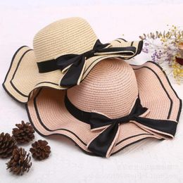 Wide Brim Hats Summer Big Eaves Sun Protection Hat Edge Bow Tie Women's Beach Outdoor Straw Versatile Korean