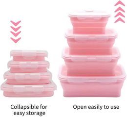 Lunch Boxes Bags Silicone Lunch Box Collapsible Folding Food Storage Container with Lids Kitchen Microwave Freezer and Dishwasher Safe Kids