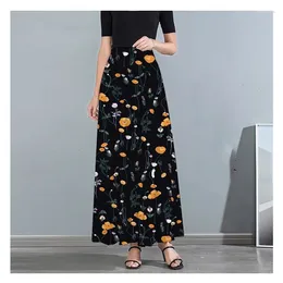 Skirts Half Length Skirt For Women Summer 2024 High Waist Chiffon Knee Long Female Casual Loose A-line Floral Lady