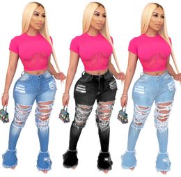 Women Denim Flared Long Pants Bell Bottom Jeans Trousers Sexy Hole Ripped Full Length Leggings Bodycon Streetwear Stylish Clothing5479044