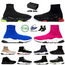 High Quality Designer socks shoes men women Graffiti White Black Red Beige Pink Clear Sole Lace-up Neon Yellow sock speed runner trainers flat platform sneakers