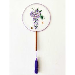 Chinese Style Products Retro Embroidery Fan With Tassels Double Sided Perspective Long Handle Fan Chinese Dance Dress Cheongsam Chinoiserie Accessories