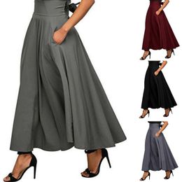 Nova saia de cor sólida da primavera européia e americana, elegante e sólida com cintura e cintura elevam sua moda AST90312