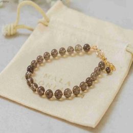 Chain Natural 6mm Smoke Quartz Gemstone Beads 14k Gold Plated Cuff Emotional talisman Blessing Easter Treatment Relief Chain XW