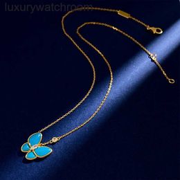 Vancleff High End jewelry necklaces for womens Turquoise Blue Butterfly Necklace Womens Light Turquoise Collar Chain Pendant Original 1:1 With Real Logo and box