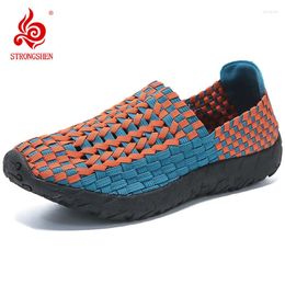 Casual Shoes STRONGSHEN Men Handmade Woven Summer Fashion Breathable Walking Shoe Slip-On Male Footwear Loafers Zapatos De Mujer