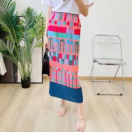 Skirts Summer Pleated Print High Waist 100 Mid Length Split Half Skirt Girls' Letter Straight Tube YS22176