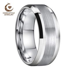 8MM Men Women Tungsten Carbide Ring Wedding Band With Centre Brushed Polished Bevelled Comfort Fit 2107012112260