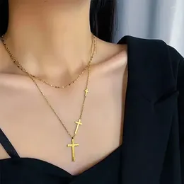 Pendant Necklaces Personalised Gold Colour Cross Necklace For Women Fashion Simple Multilayer Chain Chokers Party Neck Jewellery Accessories