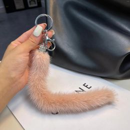 Keychains Real Fur Mink Tail High-end Car Key Pendant Ins Internet Celebrity Small Backpack Bag Birthday Gift