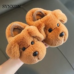 Winter Warm Kids Slippers Boy and Girls Indoor Nonslip Cotton Shoes Animal Dog Cartoon Slides Childrens 240509