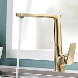 Kitchen faucet all copper cold and hot washing basin sink faucet household brushed brass gold water faucet