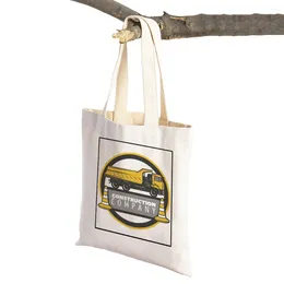Shopping Bags Construction Car Shopper Tote Handbag Cartoon Excavator Bulldozer Print Casual Children Canvas Supermarket Bag