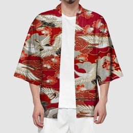 Men's Casual Shirts Spring And Summer Cool Semi Crop Top For Men Long Sleeve Cardigan Blouse Bohemian Beach Printed Tee-Shirts