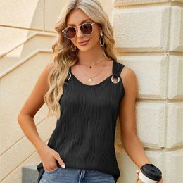 Women's Tanks Casual O Neck Sleeveless T Shirts For Women Fashion Vest Summer Tank Tops Solid Colour Sexy Eyelet Clothing