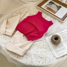 Clothing Sets Korean Spring Summer Children Girl 2PCS Clothes Set 2024 Solid Knitted Vest Sweatpant Toddler Outfit Babys Suits