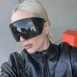 Sunglasses Futuristic Wrap Around UV400 Protection Rave Curved Lens Sun Glasses Oversized Y2K Shades For Women & Men