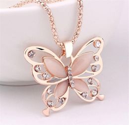 Korean 18K rose gold plated Sweater Chain Pendant Necklace Lucky Crystal Butterfly Long chain Necklace Animal Pendant Necklace Jew5884723