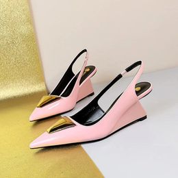 Dress Shoes Women's Metal Design Luxury Shopping High Heel Sandals Fashion Slingback Wedges Casual