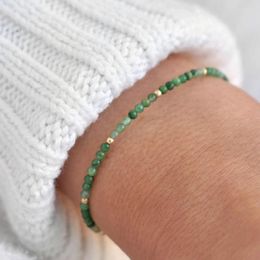 Strand 1 Pc Elegant Fresh 2mm Small Beads Sweet Natural Stone Green Colour Beaded Bracelet Women Daily Gift
