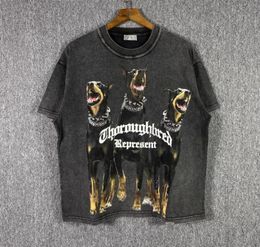 TShirt 22SS Summer Tee Men Womens Short Sleeve Vintage Dog Print High Quality T Shirt Real Pics3546414