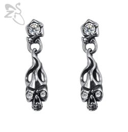 ZS Men039s Punk Stud Earrings Skull Dangling Ear Jewelry Stainless Steel Earring Hip Hop CZ Jewellry Accessories Biker Earings29075108000