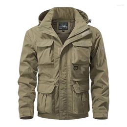 Men's Jackets Men Casual Cargo Jacket Multi-pocket Military Tech Wear Outdoor Hooded Utility Detachable Sleeves Travel Vest Outerwears